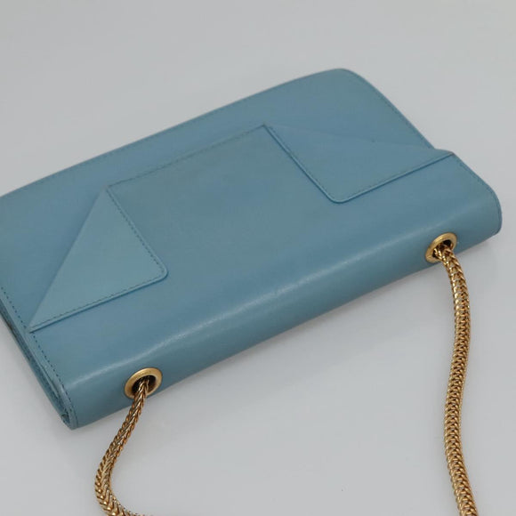 SAINT LAURENT Chain Shoulder Bag Leather Blue Gold Auth hk2168