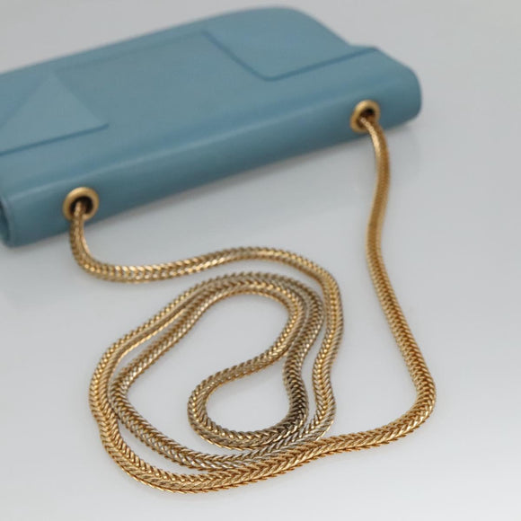 SAINT LAURENT Chain Shoulder Bag Leather Blue Gold Auth hk2168
