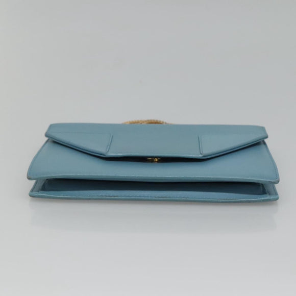 SAINT LAURENT Chain Shoulder Bag Leather Blue Gold Auth hk2168