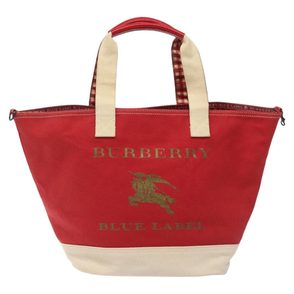 BURBERRY Blue Label Tote Bag Canvas Red Beige Auth hk2190