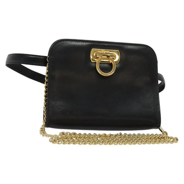 Salvatore Ferragamo Gancini Chain Bag Leather 2way Black Gold Silver Auth hk2202