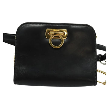 Salvatore Ferragamo Gancini Chain Bag Leather 2way Black Gold Silver Auth hk2202 - 0