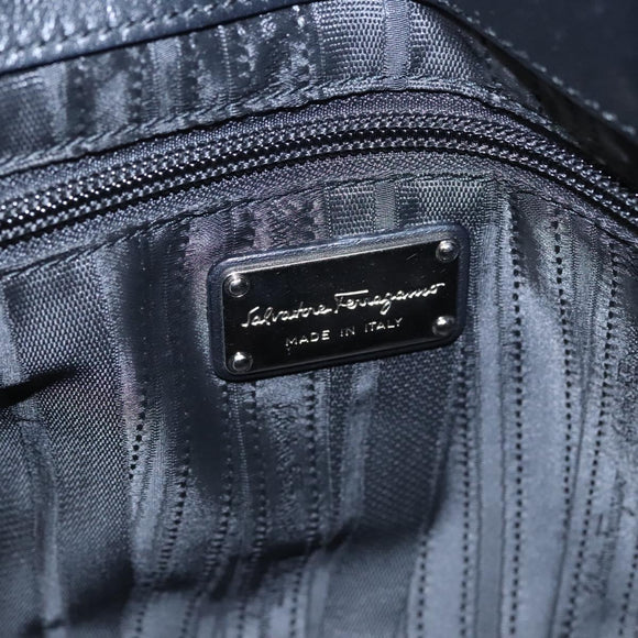 Salvatore Ferragamo Gancini Hand Bag Patent leather Black Silver Auth hk2206