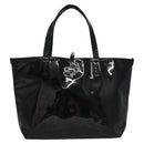 Salvatore Ferragamo Gancini Hand Bag Patent leather Black Silver Auth hk2206-13