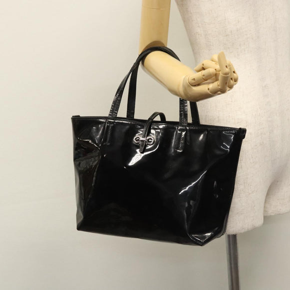 Salvatore Ferragamo Gancini Hand Bag Patent leather Black Silver Auth hk2206