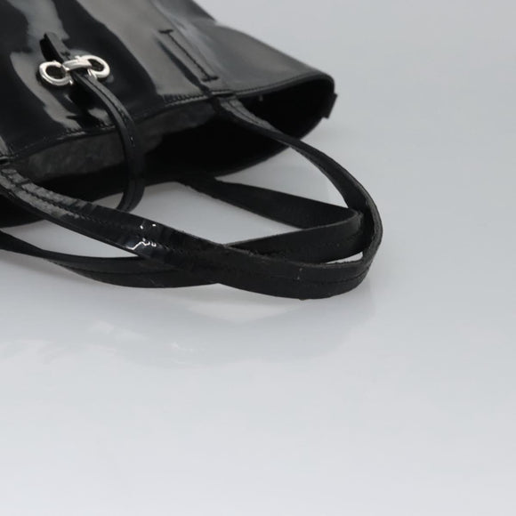 Salvatore Ferragamo Gancini Hand Bag Patent leather Black Silver Auth hk2206