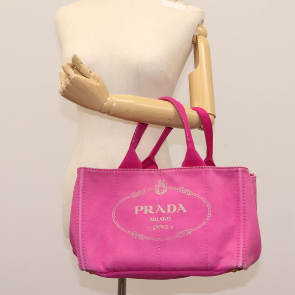 PRADA Canapa MM Tote Bag Denim Pink Gold Auth hk2211