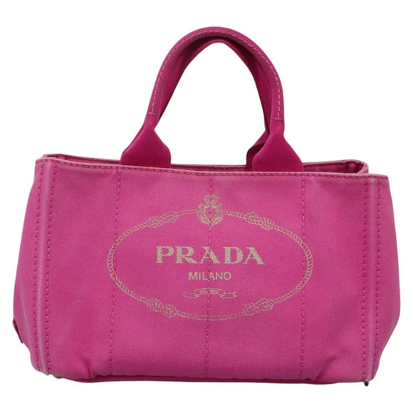 PRADA Canapa MM Tote Bag Denim Pink Gold Auth hk2211