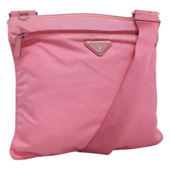 PRADA Shoulder Bag Nylon Pink Silver Auth hk2215