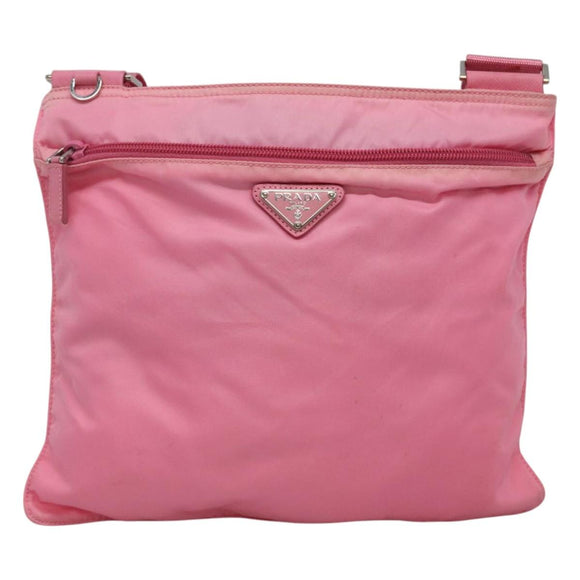 PRADA Shoulder Bag Nylon Pink Silver Auth hk2215