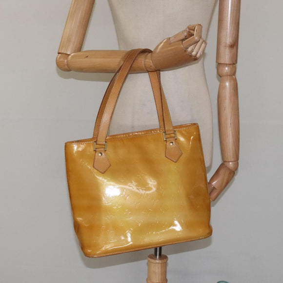 LOUIS VUITTON Monogram Vernis Houston Hand Bag Beige M91004 LV Auth hk2233