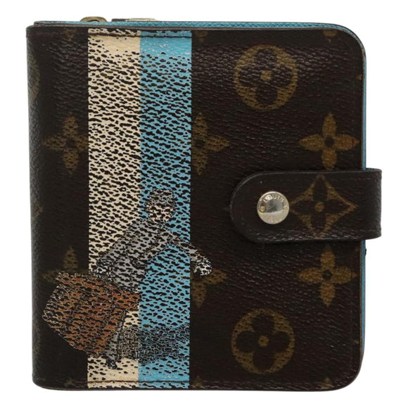 LOUIS VUITTON Monogram Groom Compact Zip Wallet Blue M60036 LV Auth hk2238