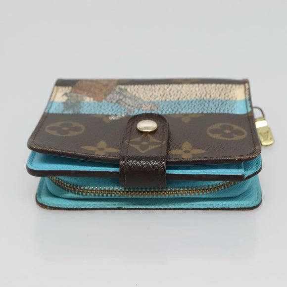 LOUIS VUITTON Monogram Groom Compact Zip Wallet Blue M60036 LV Auth hk2238