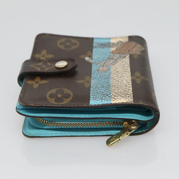 LOUIS VUITTON Monogram Groom Compact Zip Wallet Blue M60036 LV Auth hk2238