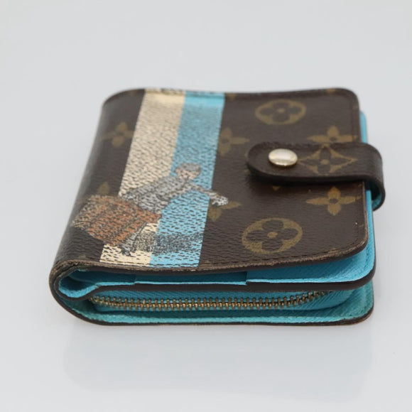 LOUIS VUITTON Monogram Groom Compact Zip Wallet Blue M60036 LV Auth hk2238
