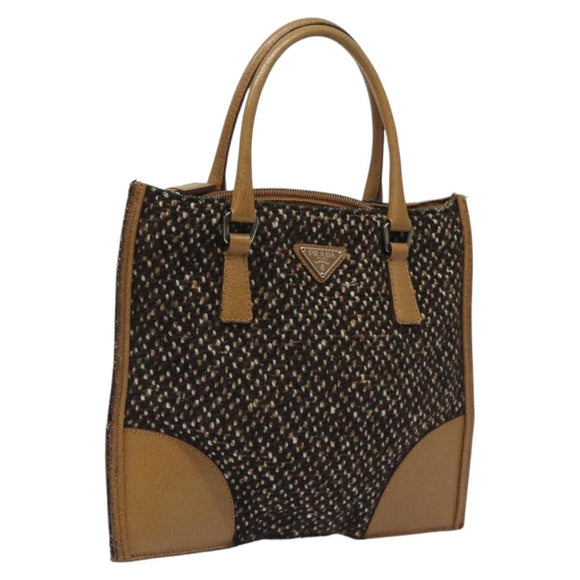 PRADA Hand Bag Wool Brown Auth hk2259