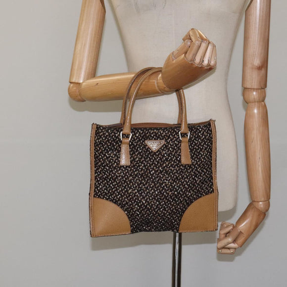 PRADA Hand Bag Wool Brown Auth hk2259