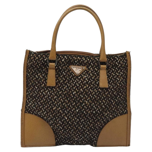 PRADA Hand Bag Wool Brown Auth hk2259
