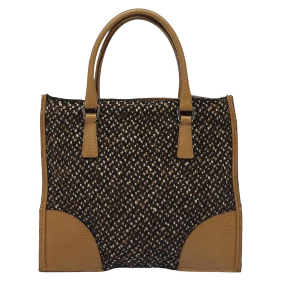 PRADA Hand Bag Wool Brown Auth hk2259