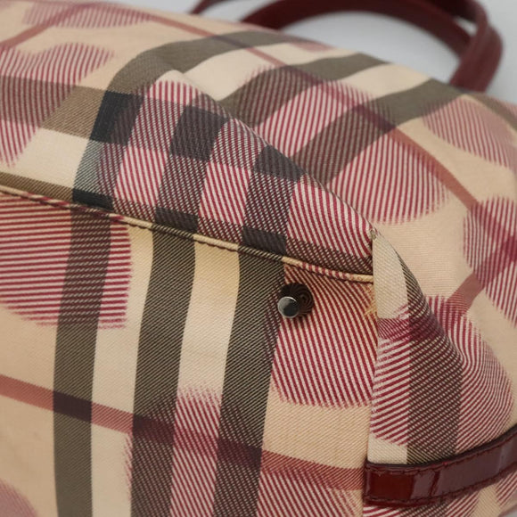 BURBERRY Nova Check Tote Bag PVC Red Silver Auth hk2263