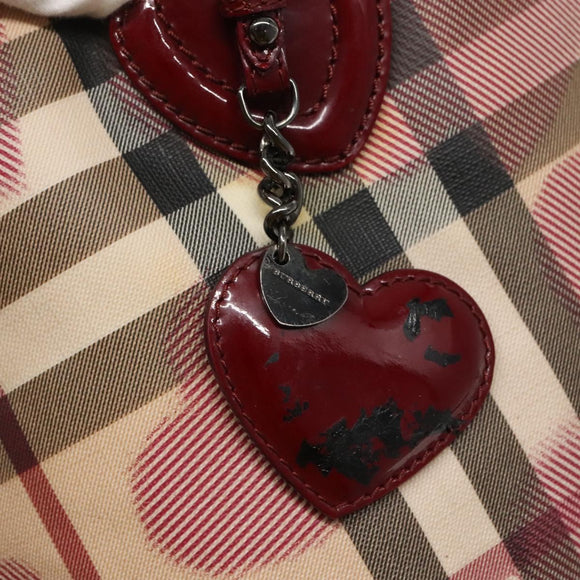 BURBERRY Nova Check Tote Bag PVC Red Silver Auth hk2263