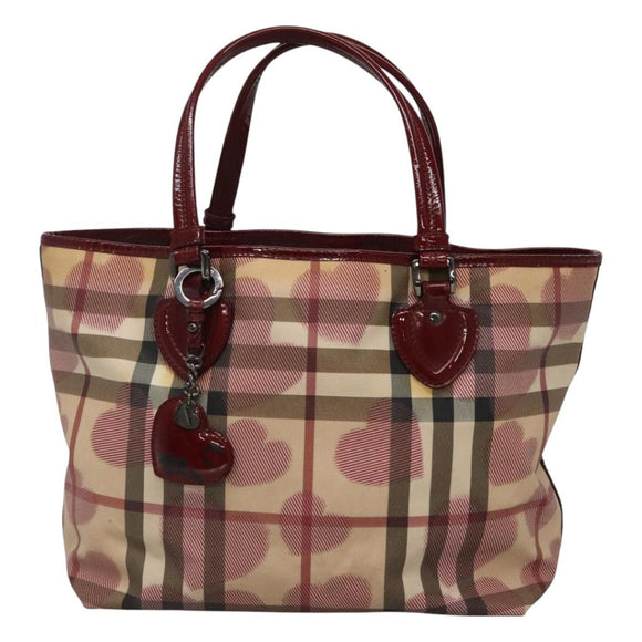 BURBERRY Nova Check Tote Bag PVC Red Silver Auth hk2263