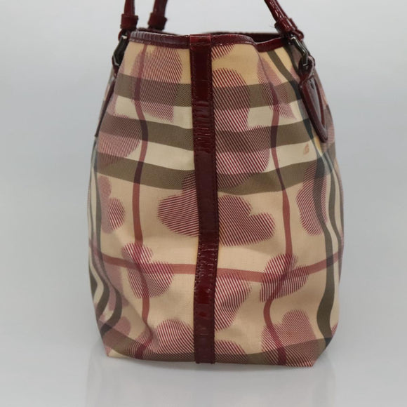 BURBERRY Nova Check Tote Bag PVC Red Silver Auth hk2263