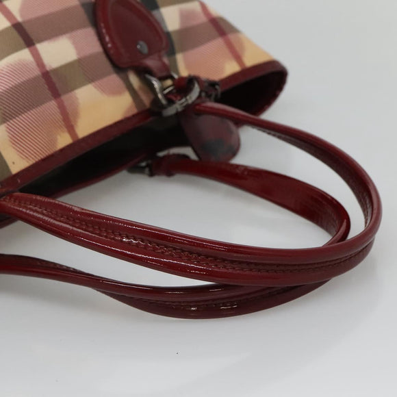 BURBERRY Nova Check Tote Bag PVC Red Silver Auth hk2263