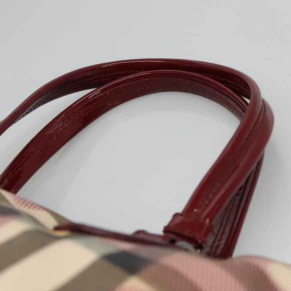 BURBERRY Nova Check Tote Bag PVC Red Silver Auth hk2263