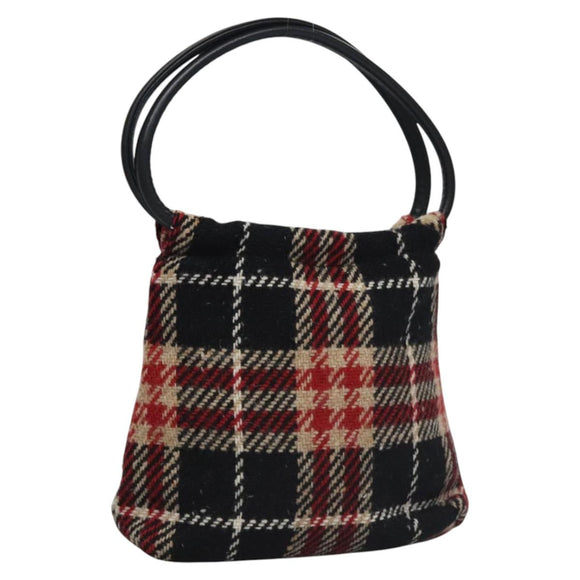 BURBERRY Nova Check Hand Bag Wool Red Black Auth hk2273