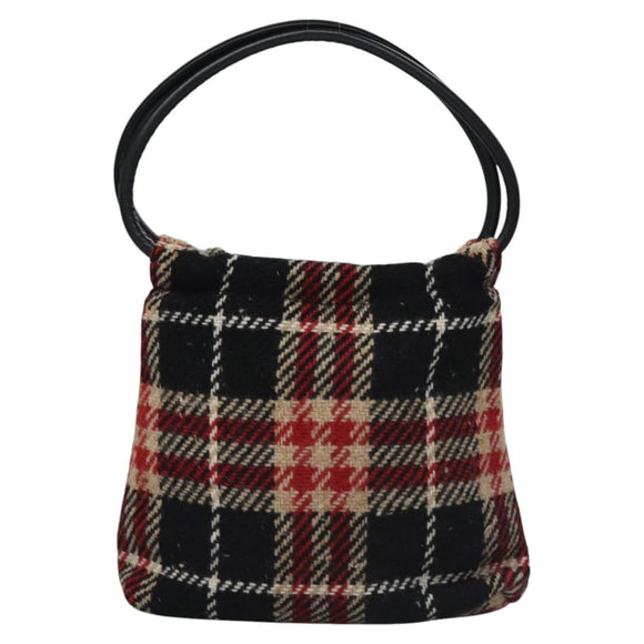 BURBERRY Nova Check Hand Bag Wool Red Black Auth hk2273
