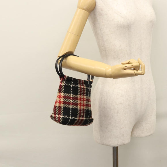 BURBERRY Nova Check Hand Bag Wool Red Black Auth hk2273