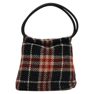 BURBERRY Nova Check Hand Bag Wool Red Black Auth hk2273 - 0