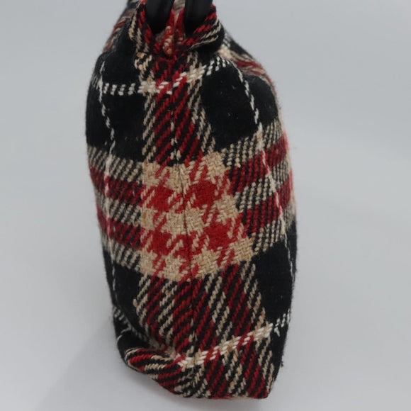 BURBERRY Nova Check Hand Bag Wool Red Black Auth hk2273