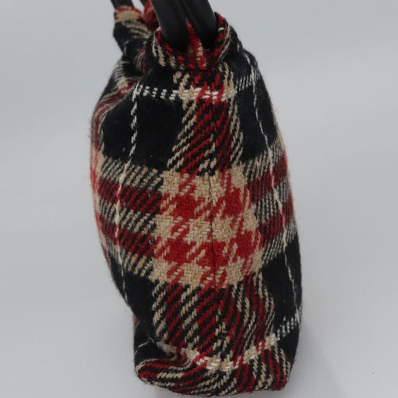 BURBERRY Nova Check Hand Bag Wool Red Black Auth hk2273