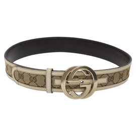 GUCCI GG Canvas Belt 35.4"" Beige 114876 Auth hk2325