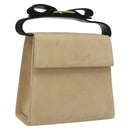 Salvatore Ferragamo Hand Bag Suede Beige Gold Auth hk2342-1