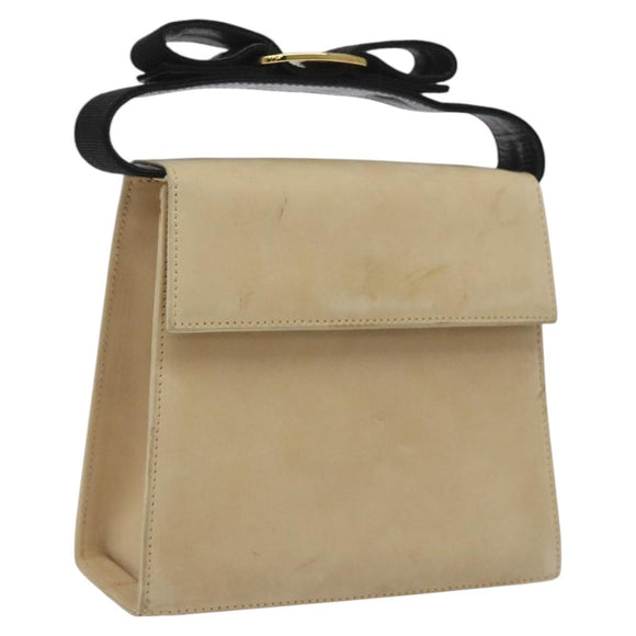 Salvatore Ferragamo Hand Bag Suede Beige Gold Auth hk2342