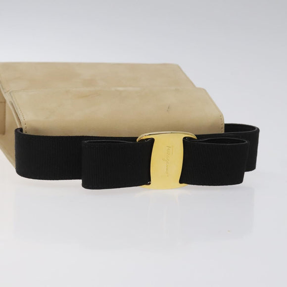 Salvatore Ferragamo Hand Bag Suede Beige Gold Auth hk2342