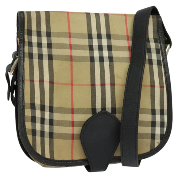 Burberrys Nova Check Shoulder Bag Canvas Leather Beige Black Auth hk2348