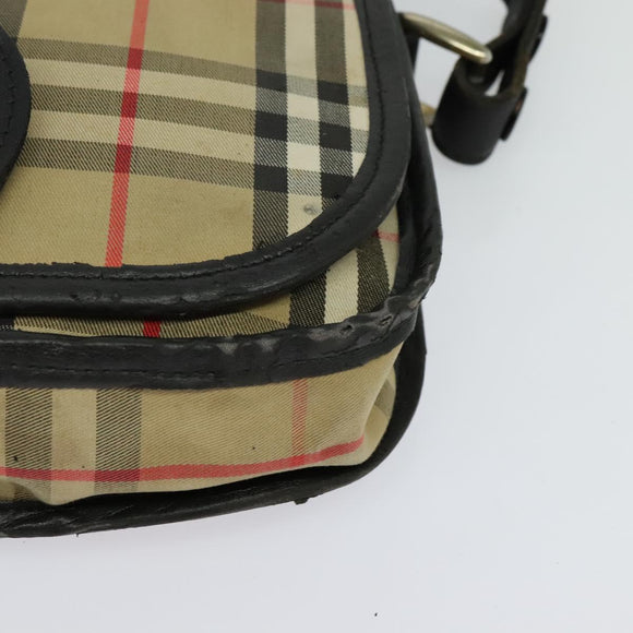 Burberrys Nova Check Shoulder Bag Canvas Leather Beige Black Auth hk2348