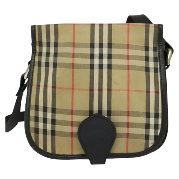Burberrys Nova Check Shoulder Bag Canvas Leather Beige Black Auth hk2348