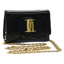 Salvatore Ferragamo Vala Chain Shoulder Bag Enamel Black Gold Auth hk2388-1