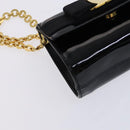 Salvatore Ferragamo Vala Chain Shoulder Bag Enamel Black Gold Auth hk2388-14