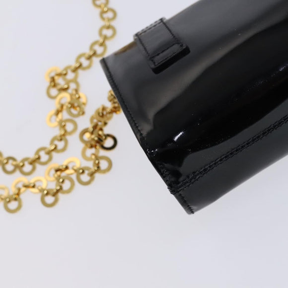 Salvatore Ferragamo Vala Chain Shoulder Bag Enamel Black Gold Auth hk2388