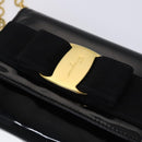 Salvatore Ferragamo Vala Chain Shoulder Bag Enamel Black Gold Auth hk2388-17