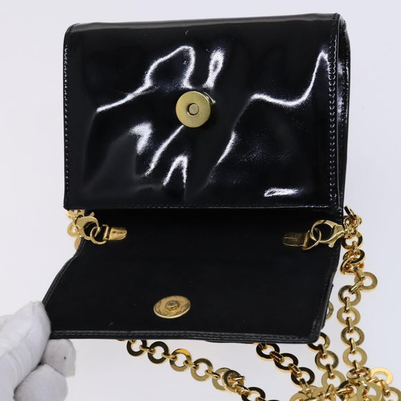 Salvatore Ferragamo Vala Chain Shoulder Bag Enamel Black Gold Auth hk2388