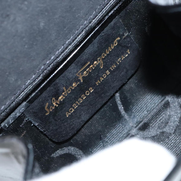 Salvatore Ferragamo Vala Chain Shoulder Bag Enamel Black Gold Auth hk2388