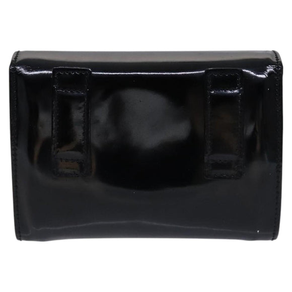 Salvatore Ferragamo Vala Chain Shoulder Bag Enamel Black Gold Auth hk2388