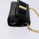 Salvatore Ferragamo Vala Chain Shoulder Bag Enamel Black Gold Auth hk2388-3